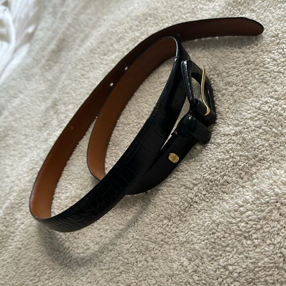 Ralph Lauren black leather coated gold details leather croc belt large